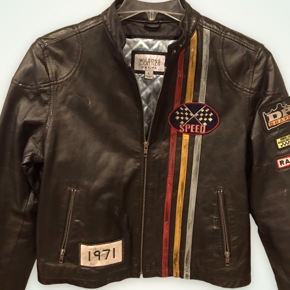 WILSONS LEATHER Maxima Vintage Leather Coat with Patches - LG - Picture 2 of 10